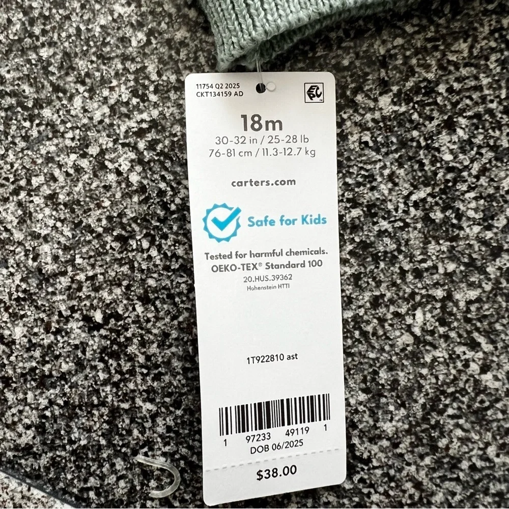 NWT Carter's Girls Green Sweater with Blue Denim Jeans Set- 18M